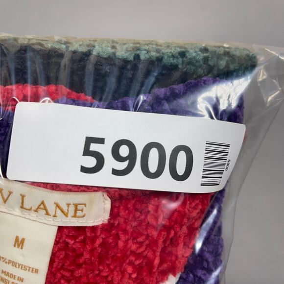 Luv Lane Striped Sweater Medium Red White Green Black Purple Pullover Knit - Picture 8 of 8